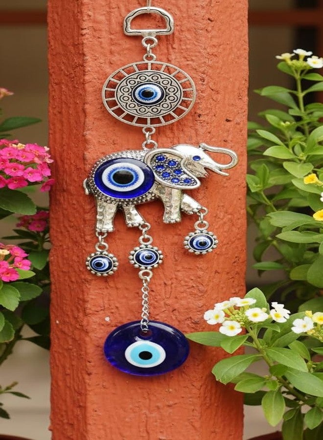 ARTISKRITI Metal Evil Eye Hanging for Main Entrance Door Decoration Nazar Battu Wall Hanging for Home Protection, Elephant Blue - Image 2